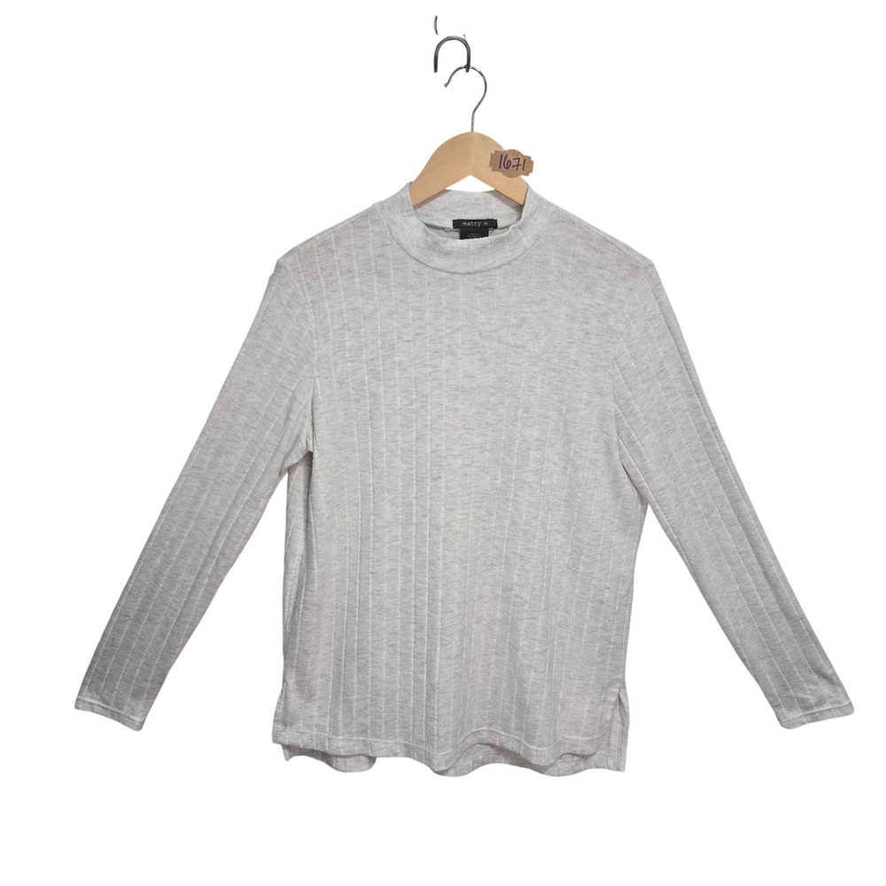Matty M Womens Gray Ribbed Mock Neck Long Sleeve Top MK9105-435US/OM Size M